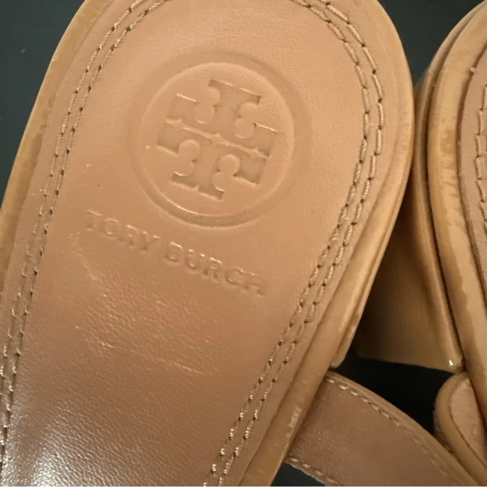 Tory Burch Women's Laurel Patent Leather Ankle Strap Sandals Block Heel
